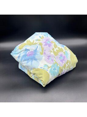 Vintage King Fitted Sheet 1970s Floral Purple Blue Flower Power Pacific USA